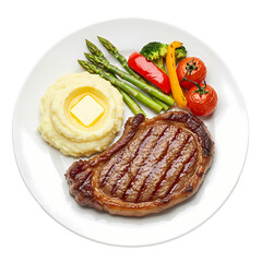 Steak Dinner Plate Image on Transparent  background