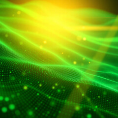 Naklejka premium Futuristic Green 3D Wave Dynamic Background with Dots Abstract Tech & Sound Innovation