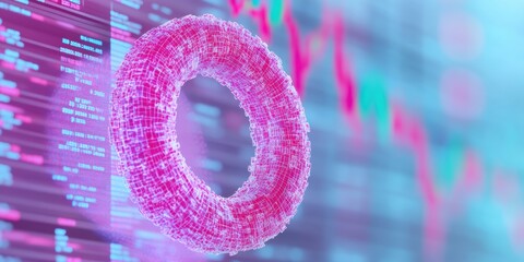 Quantum AI Financial Forecasting Neon Cybernetic Donut Visualization Revealing Predictive Analytics in Holographic Market Trend Intelligence