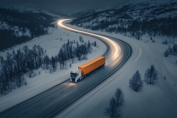 Night Truck for Snowy Mountain Road.
