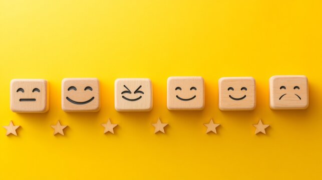 Customer satisfaction rating with facial expressions and star scale
