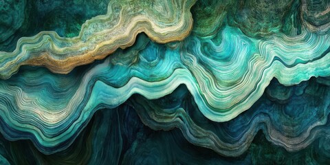 Fototapeta premium Abstract swirling patterns in vibrant turquoise and green shades, resembling ocean waves