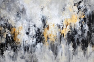 Abstract artwork featuring dynamic textures and contrasting colors of black, white, and gold