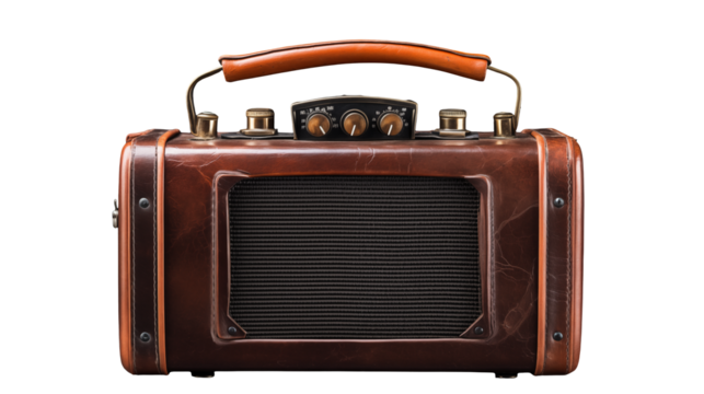 Vintage Brown Leather Radio with Antique Design