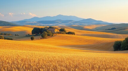 Obraz premium scenic view of a golden wheat field