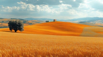Obraz premium scenic view of a golden wheat field