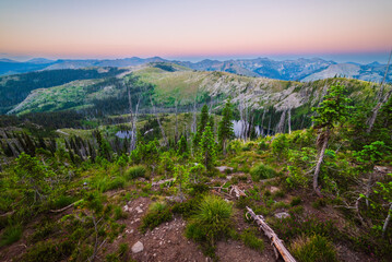Fototapeta premium Sunset Gradient Over Alpine Lakes And Mountains