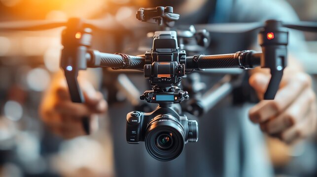 Operator handling professional camera equipment in a modern studio setting, capturing highdefinition content