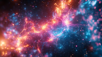 Fototapeta premium A luminous quantum core sparking with dynamic energy flows, vibrant neon pathways glowing in blue and magenta hues, intricate circuits illuminated by the radiant bursts,