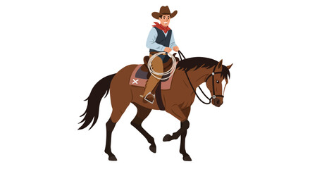 Cowboy riding a horse in flat style vector art illustration
