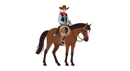 Cowboy riding horse in flat design with vibrant colors vector art