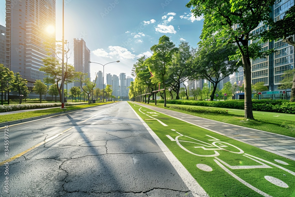 Poster urban green spaces promote cycling and sustainable living in eco-friendly city environments with pat