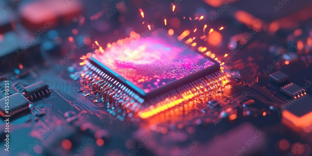 Poster Quantum AI Revolution Neon-Infused Microprocessor Visualization Revealing Next-Gen Computing Dynamics in Hyper-Realistic Technological Landscape