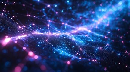 Obraz premium A radiant digital quantum grid, glowing nodes connected by dynamic neon circuits, holographic energy trails weaving through the design,