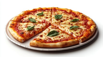 sliced pizza on a paper plate isolated,cartoon illustration style