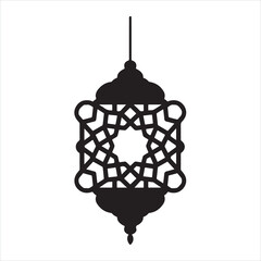 Ramadan Lantern and Crescent Moon Silhouette
