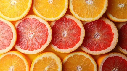 Fototapeta premium slices of ripe grapefruit arranged in a colorful pattern