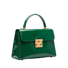 Emerald Green Patent Leather Handbag on Transparent  background