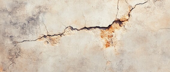 Fototapeta premium Cracked and weathered wall surface revealing texture and history in a neglected structure