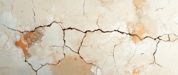 Obraz premium Cracked and weathered wall surface revealing texture and history in a neglected structure