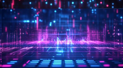 Futuristic data city, glowing lines, abstract background, digital interface