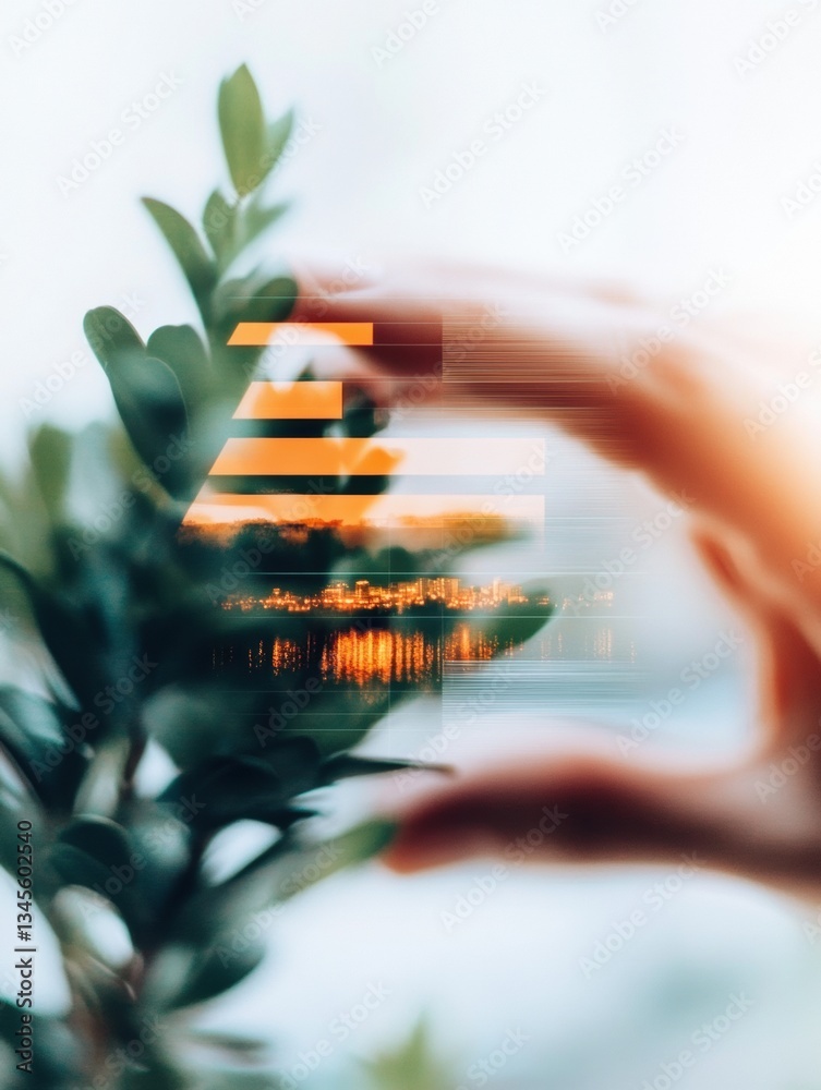 Aufkleber Blurred Botanical Mindfulness Soft-Focus Nature Reflection with Layered Digital Transparency - Wellness Design and Creative Visual Meditation Concept