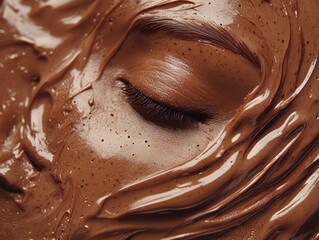 Chocolate spa treatment, face detail, close-up, rich texture, beauty