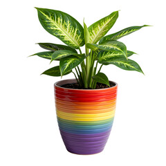 Rainbow Potted Plant Image on Transparent  background