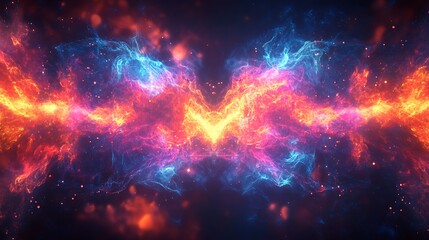 Obraz premium An abstract digital quantum grid, glowing with vibrant neon light, interconnected nodes forming a radiant network,