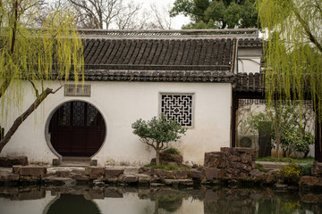 Traditional Chinese garden in Suzhou, China in the spring