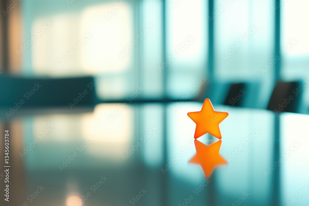 Aufkleber minimalist user experience design vibrant orange feedback star on blurred corporate glass surface - 