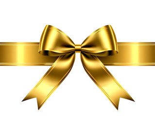 Illustration of a Golden Ribbon Bow for Celebration with Luxury Decoration and Elegant Design on a Transparent Background for Gifts and Holiday Events