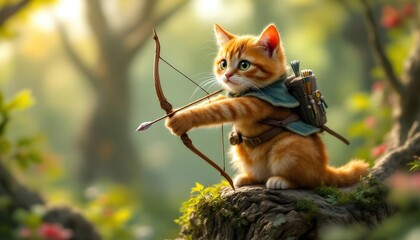 Adorable Kitten Archer Fantasy Artwork