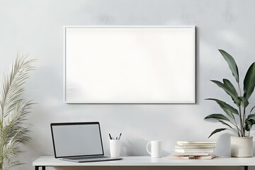 White Rectangular Frame Above a Side Table in a Minimalist Room