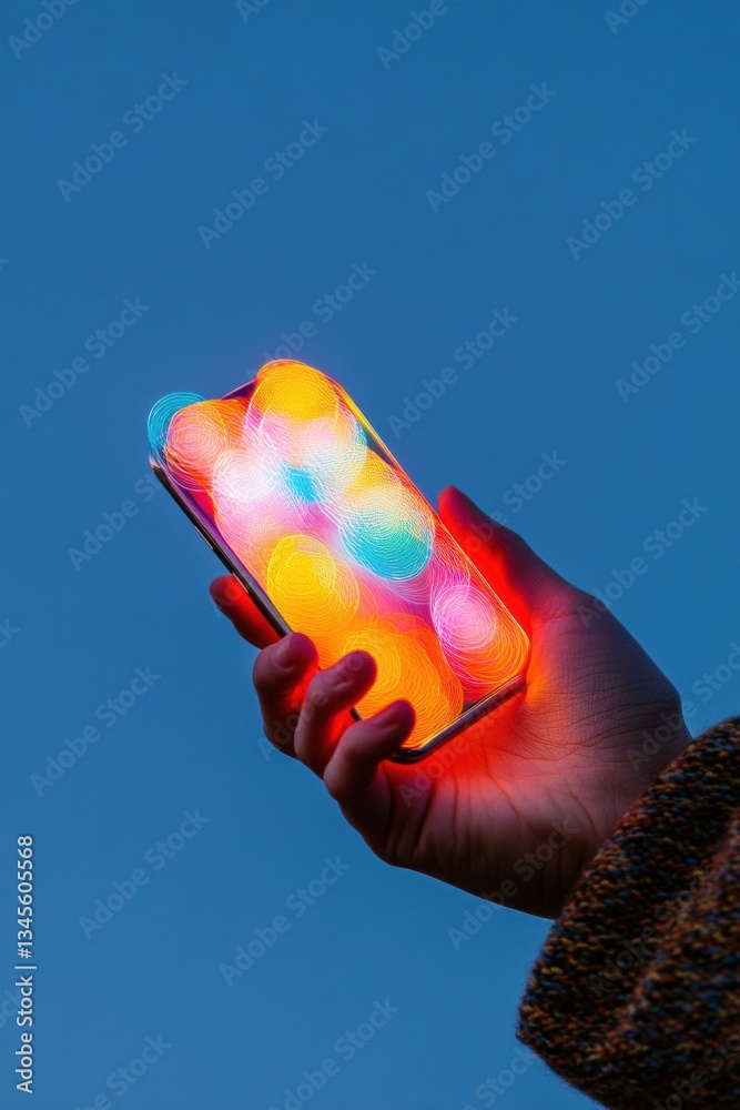 Poster neurodiverse digital wellness vibrant smartphone interface illuminating sensory-responsive ux design