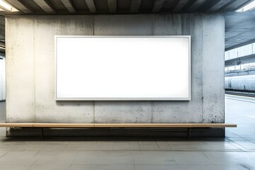 Naklejka premium Blank White Billboard Mockup in a Modern Waiting Area Design