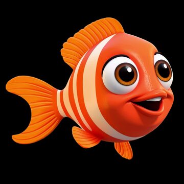 Cartoon orange fish smiling happily animation isolated asset, transparent 4K video, alpha channel, ProRes 4444