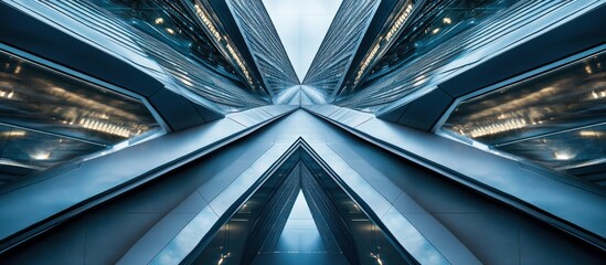 Modern Commercial Building with Unique Architectural Design Showcasing Glass Windows, Geometric Shapes, and Metallic Finishes for Corporate Branding and Urban Development Campaigns