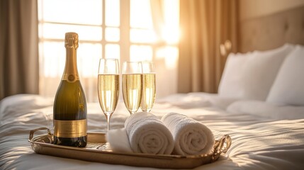 Luxury Hotel Room: Romantic Getaway with Champagne