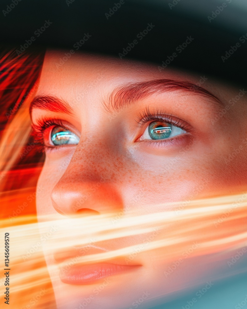 Poster Futuristic Digital Interface Gen Z Immersive Experience with Augmented Reality Reflection, Capturing Next-Gen Tech Aesthetics and Innovative Visual Communication