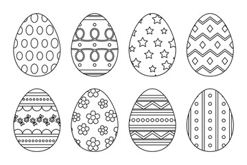 Vector illustration of Easter eggs set in black outline on transparent background