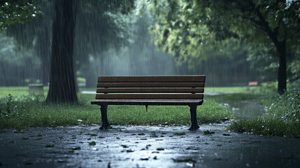 雨のベンチ