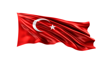 Turkish flag fluttering proudly in the wind isolated on transparent background