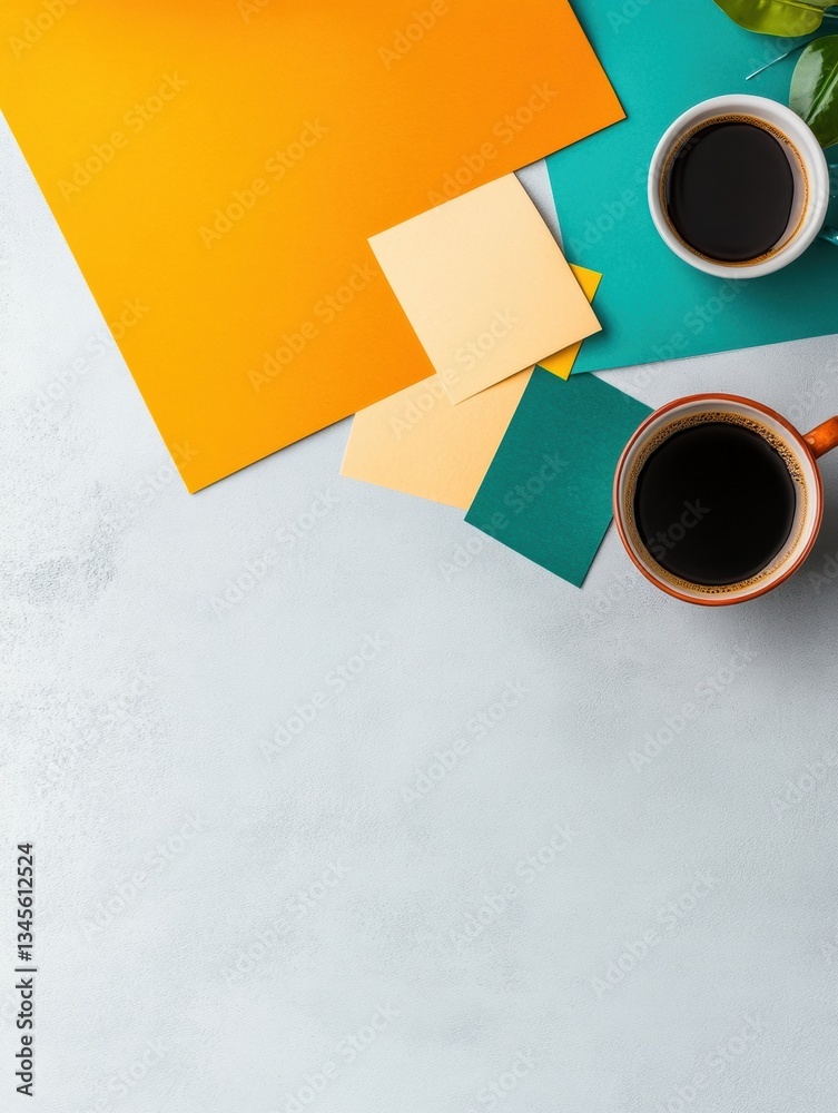 Aufkleber Minimalist Productivity Hub Bold Color-Block Workspace Design with Dynamic Sticky Notes and Artisan Coffee - Creative Professional Ideation Strategies for Digital Entrepreneurs