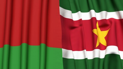 Flags of BELARUS and SURINAME with realistic cloth texture