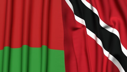 Flags of BELARUS and TRINIDAD with realistic cloth texture