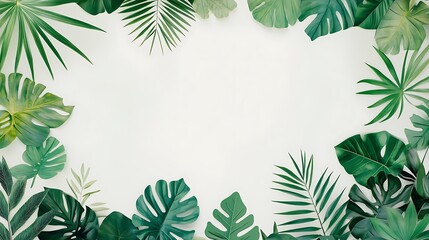 Fototapeta premium Lush Tropical Leaf Frame: Flat Lay Photography AI Generated