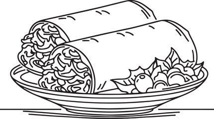 Line Drawing of Burritos on a Plate for Food Lovers