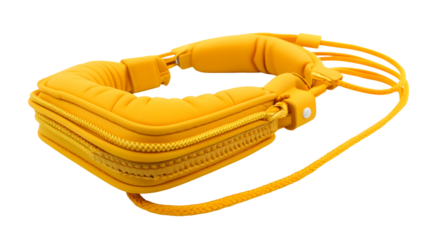 Isolated Transparent Background of Stylish Yellow Headphones for Music and Audio Entertainment Enjoying Portable Stereo Headset with Wired Connection