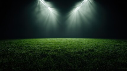 Night stadium, field spotlights, grass, dark